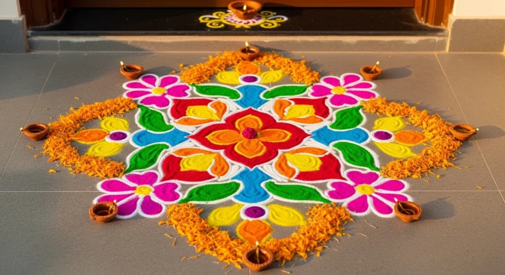 28 Pretty Simple Rangoli Designs for Home That Instantly Look Festive
